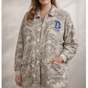 Disney Spirit Jersey Womens XL Tropical Palm Leaf Linen Blend Button Down Jacket